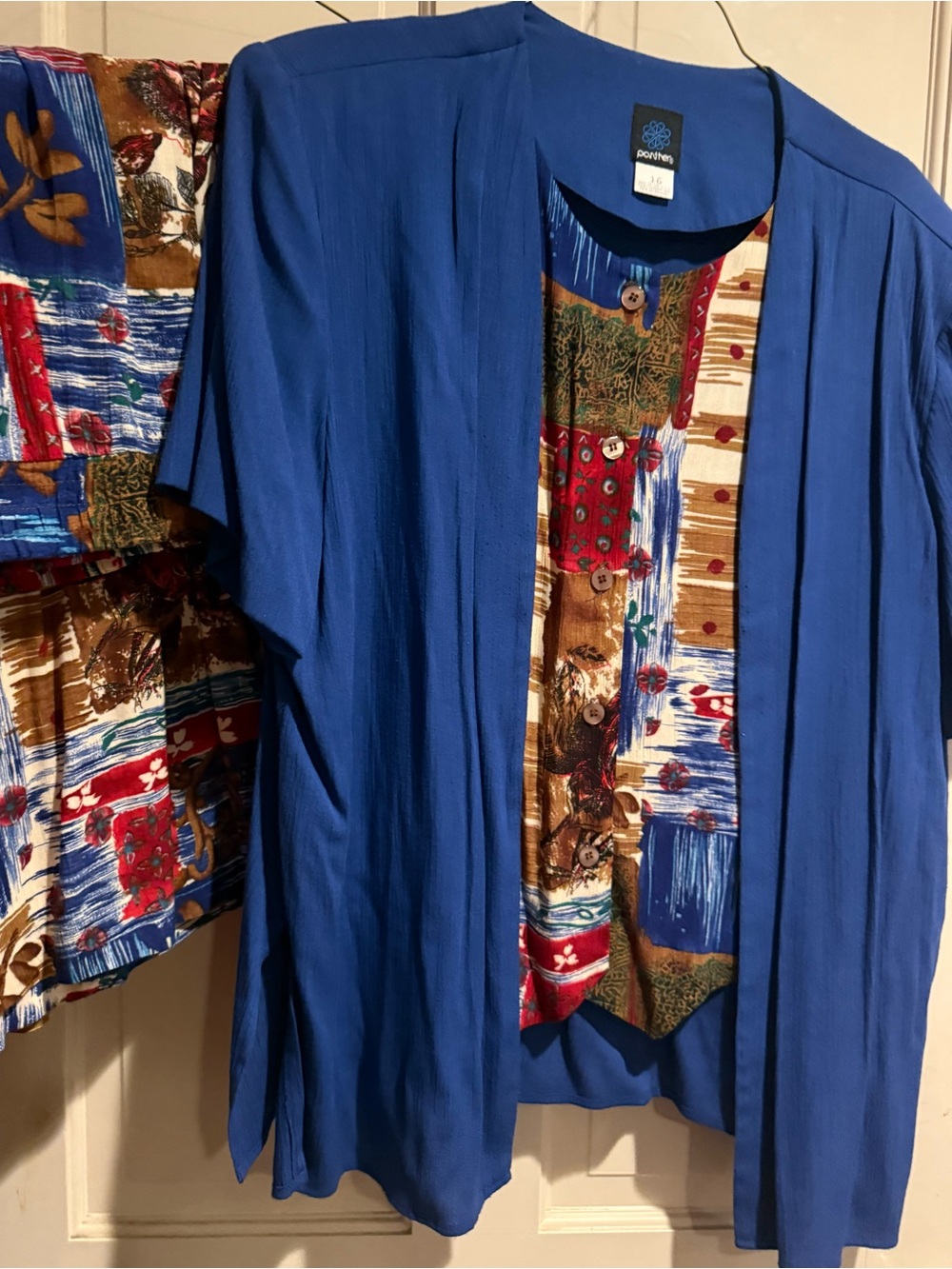 Patchwork Floral Midi Skirt and Shirt Set in Red, Blue & Brown